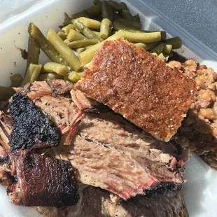 Beef Brisket Plate Green Beans Baked Beans with Meat