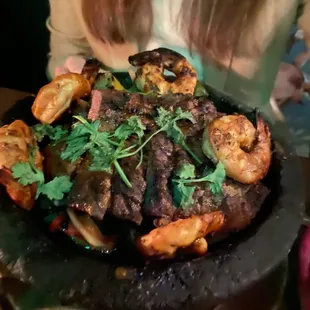 Shrimp and steak fajitas