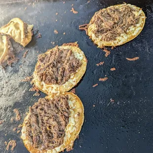 Birria tacos on the flat top