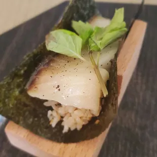 5.) Seared black cod topped w/ mint