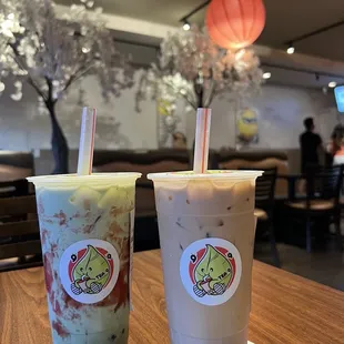 Tea 9 Signature Milk Tea and matcha strawberry latte