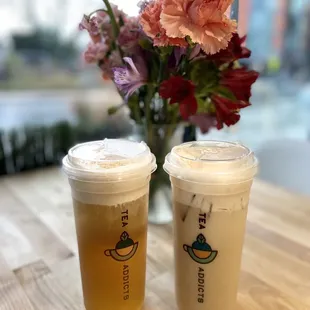 Phoenix Tea w/ Soy Crema (left) and Oolong Milk Tea w/ Soy Crema (right)