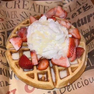 Strawberries N Crema Protein Waffle.