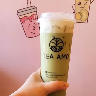 Matcha milk tea with sea salt top.