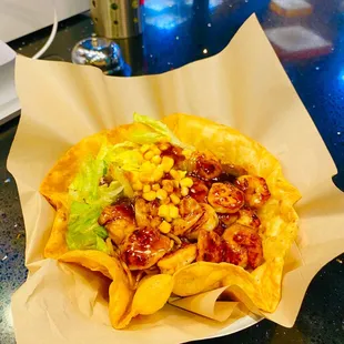 Taiwan style Chicken Noodle Bowl in Tortilla