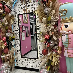 a nutcracker in front of a mirror
