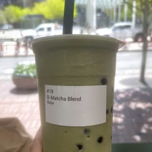 Blended matcha with boba
