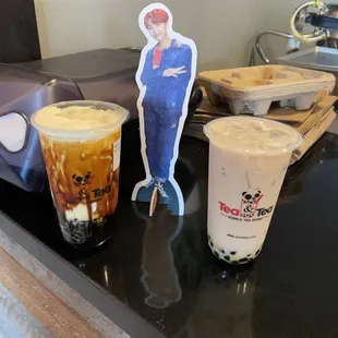 KPop all over this place. Tiger Milk Tea w/Boba and Hokkaido Milk Tea w/Boba