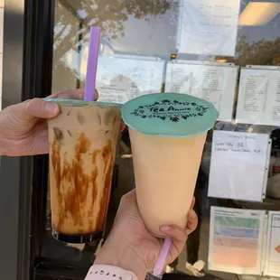 Okinawa milk tea (left); grapefruit slush (right)