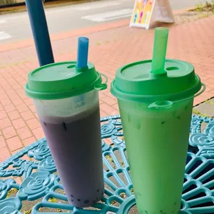 Blueberry/Grape with Blueberry Bursting Boba and Honeydew with Coconut Jelly