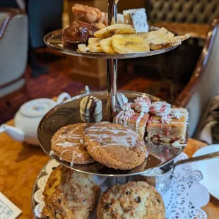 three tiered trays of pastries
