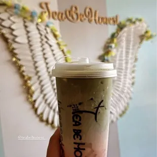 Strawberry matcha with jelly