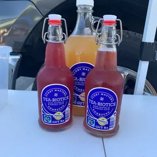 Turmeric lime, elderberry mango, and blueberry lemonade.