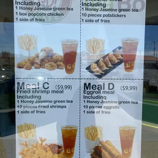 Menu for food combos