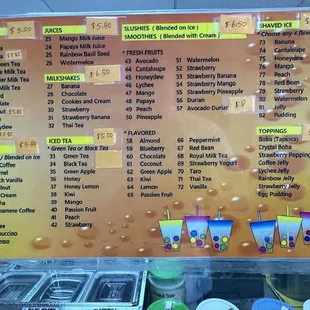 Menu as of August 2023