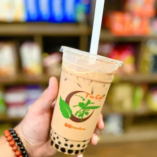Hong Kong Style Milk Tea w/Boba... Get Yummy Snacks Behind...