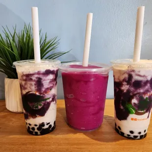 Coconut Ube Smoothies with Boba and an Acai Smoothie