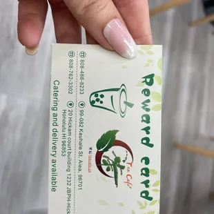 Front of rewards card with both location info.