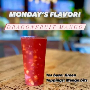 Dragonfruit mango green tea with mango bits