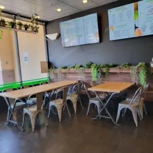 tables and chairs in a restaurant