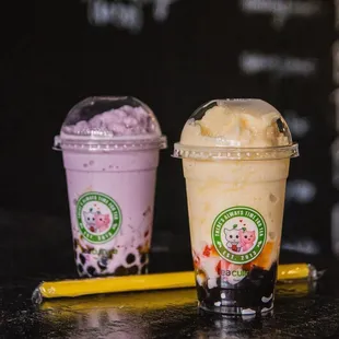 Taro and mango smoothie with boba