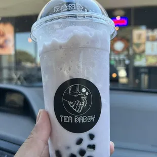 Taro blended drink with honey boba