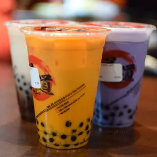 Bubble tea flavors: Thai iced tea, taro and one I can&apos;t remember.  :)