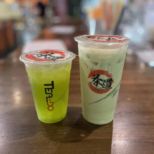 The Hulk (left) and a large Japanese Green Milk Tea (right)