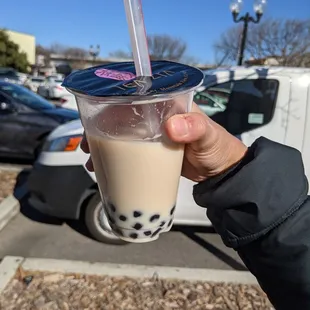 Almond milk tea with boba