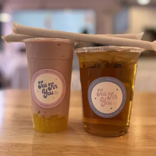 Strawberry Taro Smoothie with Passionfruit jelly and Wintermelon Tea