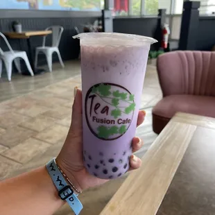 Taro boba tea over ice