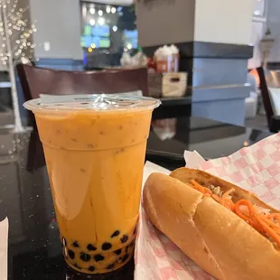 Thai tea and #M5 Lemongrass Chicken Banh Mi
