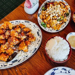 Sesame chicken and Kung Pao Chicken