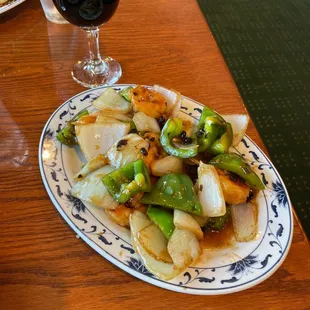 Shrimp with black bean sauce.