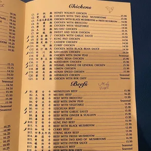 Menu as of April 2023