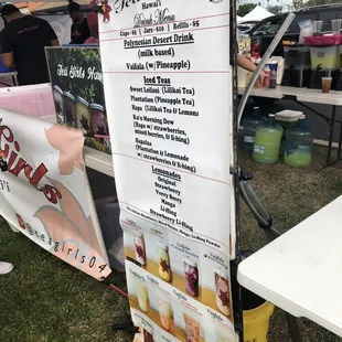 Menu of different drinks