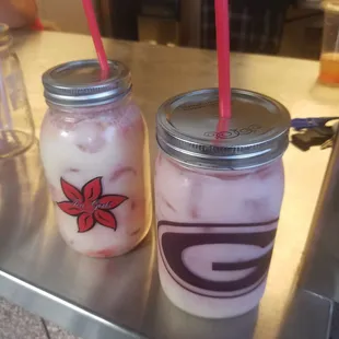 Saved our mason jars  Vaifala with strawberries &amp; li hing mui powder