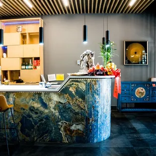 a bar with stools