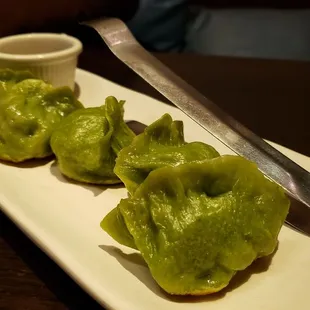 Pan fried vegetable dumplings ($10). Vegan by default. Tasty.