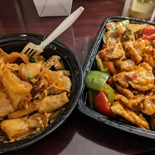 two containers of food on a table