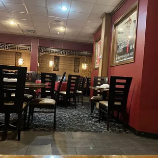 tables and chairs in a restaurant