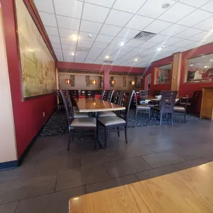 tables and chairs in a restaurant