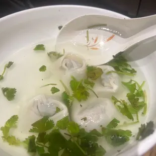 Shanghai wonton soup  Yummy dumplings!!! Clear broth soup with cilantro