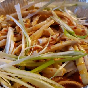 Bamboo tips in spicy sauce ($7). Not spicy &amp; too vinegar-y.