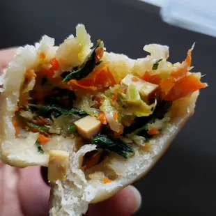 Interior of vegetarian dumpling ($6). Good filling, but wrapper was too doughy/thick.