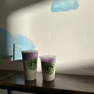 uber latte with oat milk and one uber latte with regular milk.