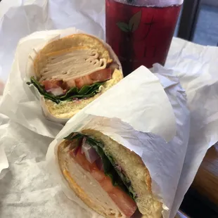 Rose garden fruity tea and a turkey sandwich