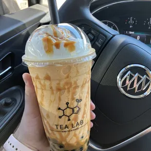 Pumpkin spice latte frappe with boba