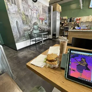 Beautiful mural and cash register