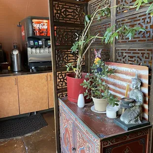 a table with potted plants on it